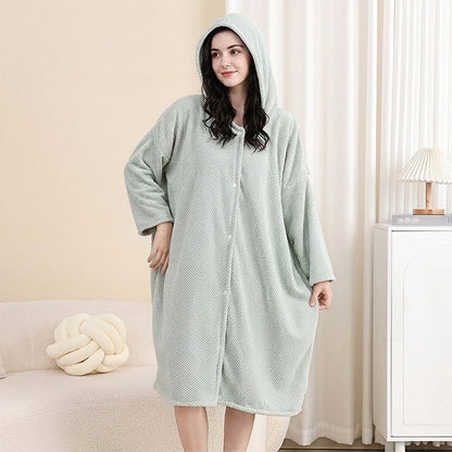 Women's Wearable Hooded Bathrobe Towel