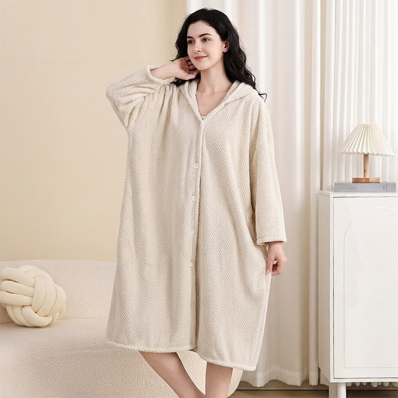 Women's Wearable Hooded Bathrobe Towel