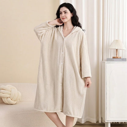 Women's Wearable Hooded Bathrobe Towel