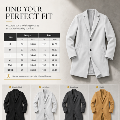 Men's Classic Single Breasted Trench Coat Business Casual Premium Windbreaker