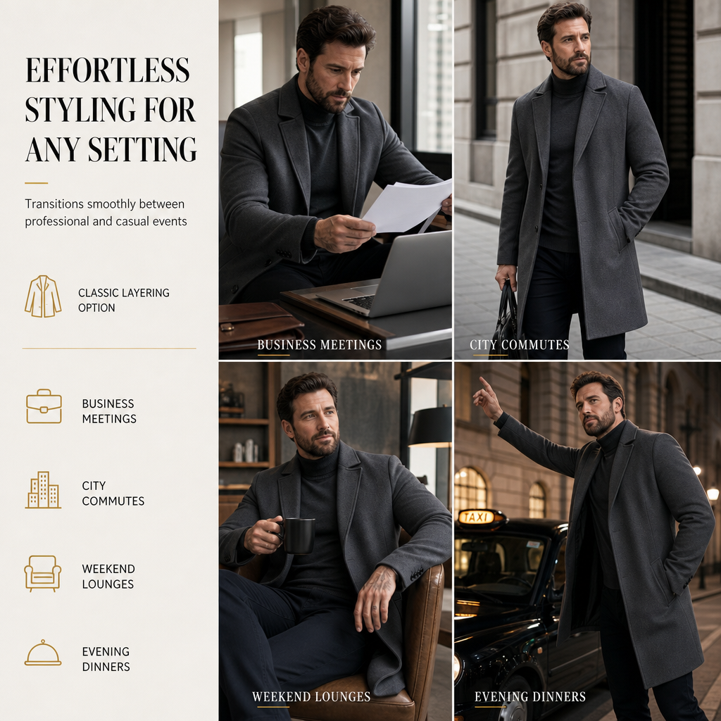 Men's Classic Single Breasted Trench Coat Business Casual Premium Windbreaker
