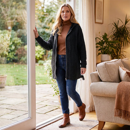 Casual Loose-Fit Cable Knit Hooded Jacket
