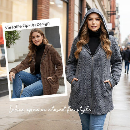Casual Loose-Fit Cable Knit Hooded Jacket