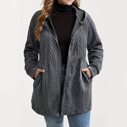 Casual Loose-Fit Cable Knit Hooded Jacket
