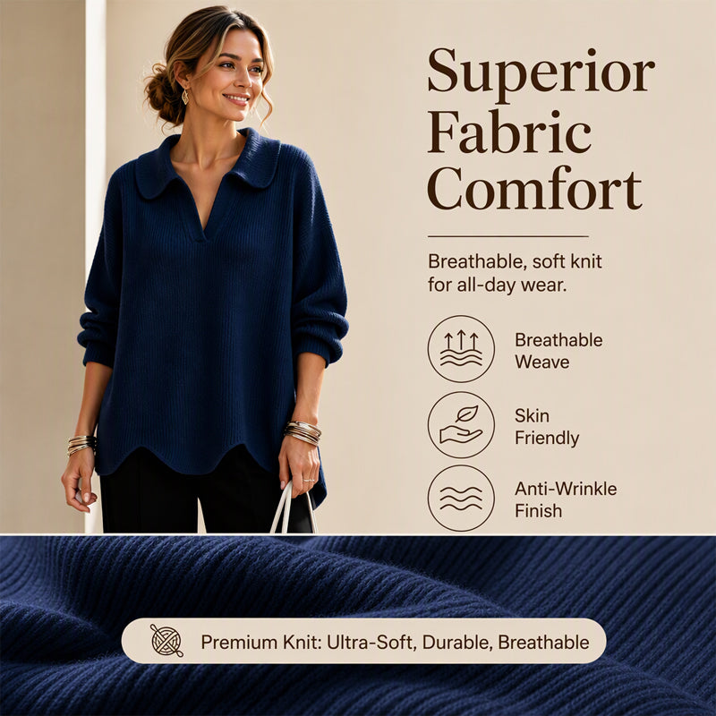 Women's Elegant V-Neck Sweater with Lantern Sleeves