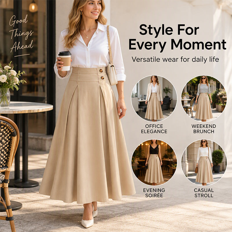 💥 Limited Time Offer 👗 Women's High-Waisted Pleated A-Line Maxi Skirt ✨ high waist, pleated design, flowy A-line long skirt