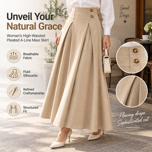 💥 Limited Time Offer 👗 Women's High-Waisted Pleated A-Line Maxi Skirt ✨ high waist, pleated design, flowy A-line long skirt