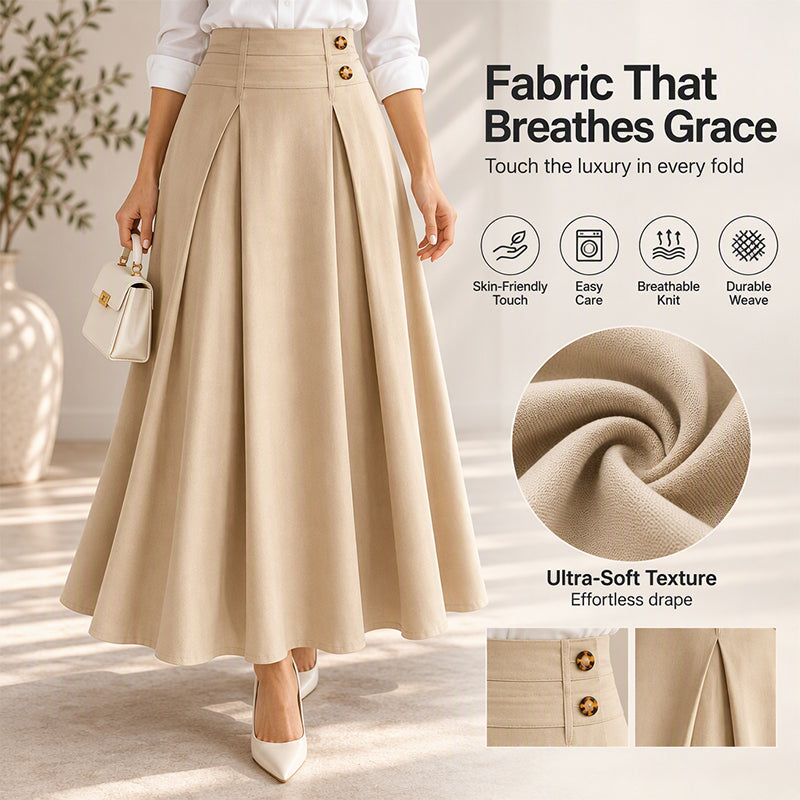 💥 Limited Time Offer 👗 Women's High-Waisted Pleated A-Line Maxi Skirt ✨ high waist, pleated design, flowy A-line long skirt