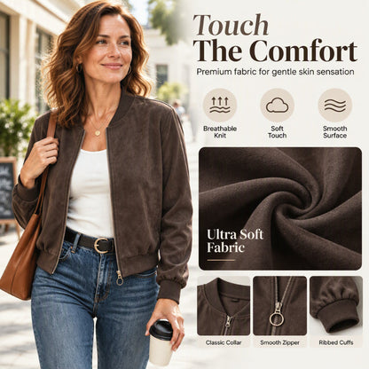 Women's Faux Suede Cropped Bomber Jacket