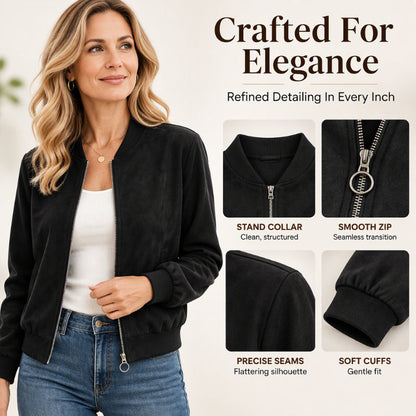 Women's Faux Suede Cropped Bomber Jacket
