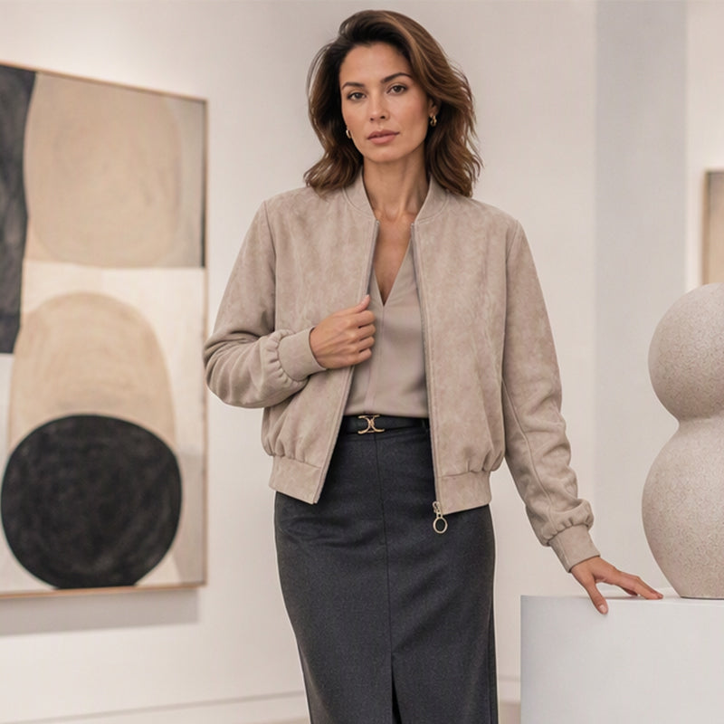Women's Faux Suede Cropped Bomber Jacket