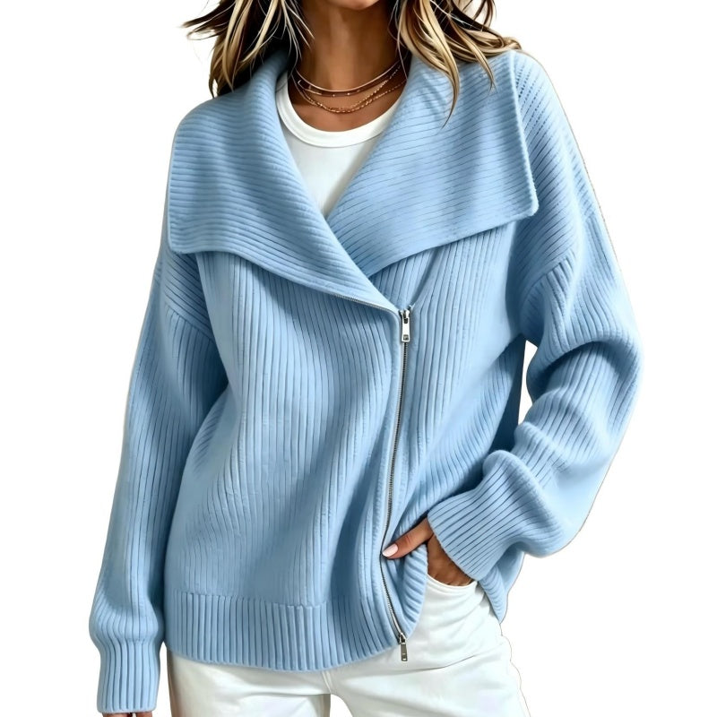 Women's Chic Asymmetrical Zip Up Sweater Jacket