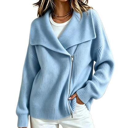 Women's Chic Asymmetrical Zip Up Sweater Jacket
