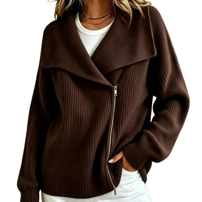 Women's Chic Asymmetrical Zip Up Sweater Jacket