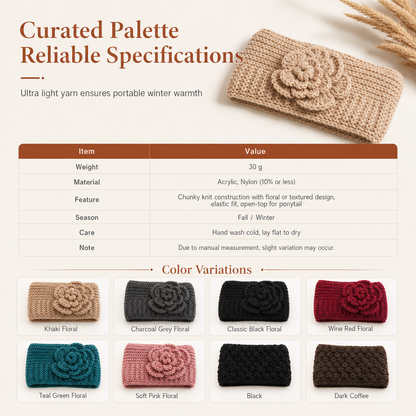 Women Winter Warm Knitted Ear Warmer Headband Wide Floral Hair Accessory