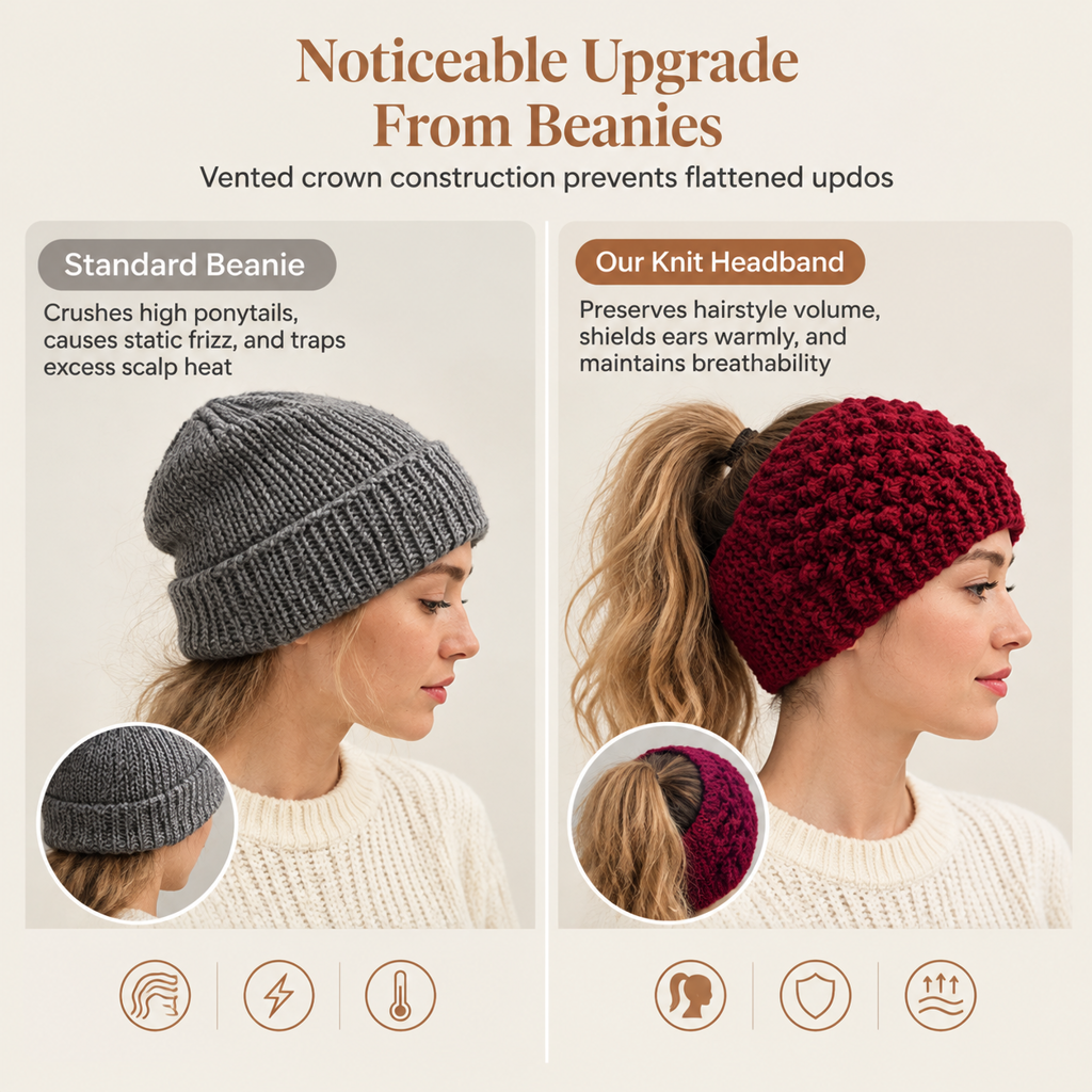 Women Winter Warm Knitted Ear Warmer Headband Wide Floral Hair Accessory