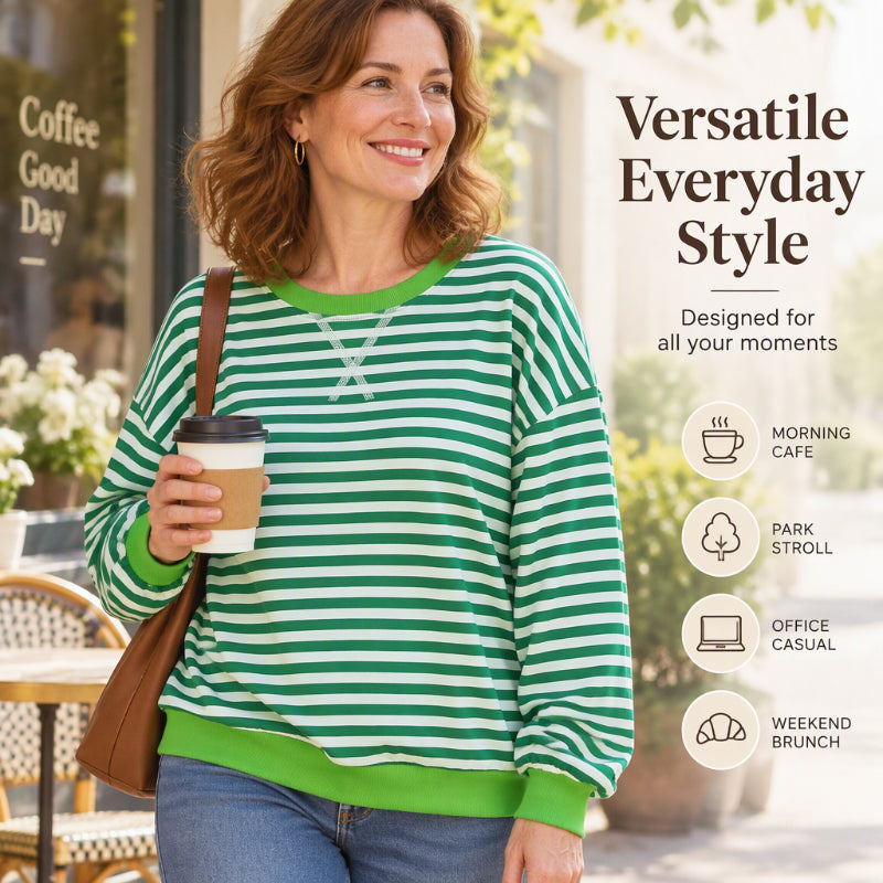 Women's Oversized Striped Long Sleeve Top