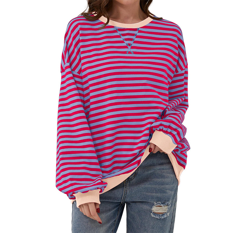 Women's Oversized Striped Long Sleeve Top
