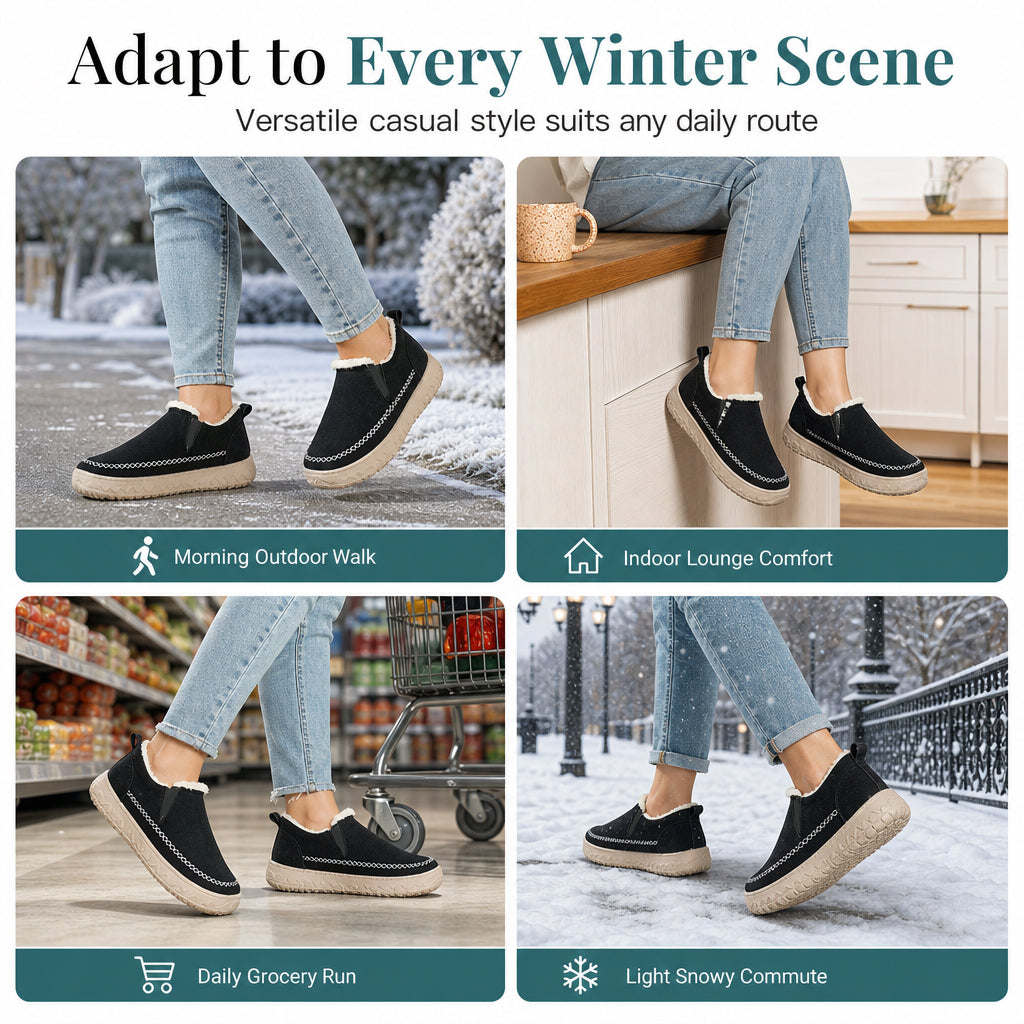 Women's Slip On Snow Boots Warm Comfortable Non Slip Winter Cotton Shoes with Wide Fit