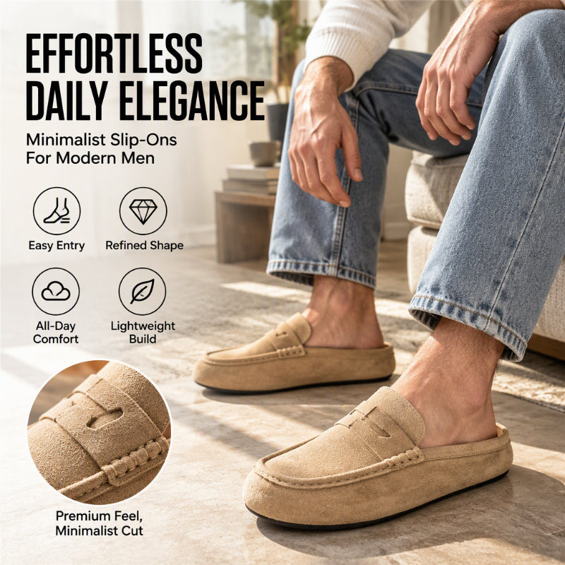Men's Faux Suede Platform Slip-On Half Slippers🥠𝙁𝙧𝙚𝙚 𝙎𝙝𝙞𝙥𝙥𝙞𝙣𝙜