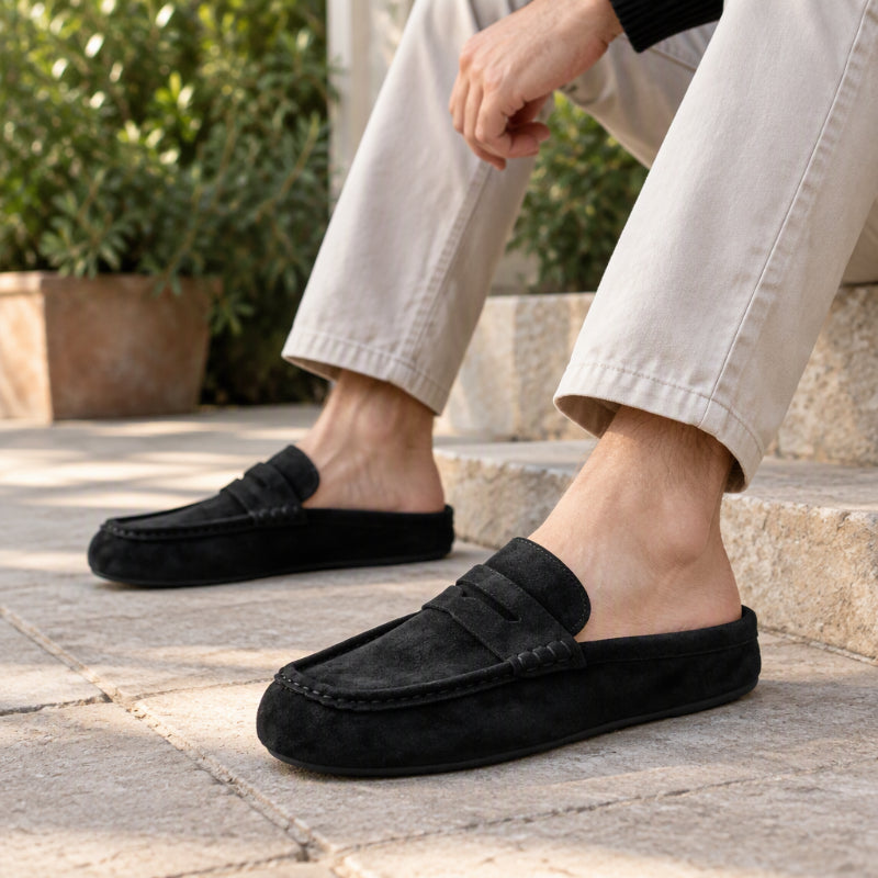 Men's Faux Suede Platform Slip-On Half Slippers🥠𝙁𝙧𝙚𝙚 𝙎𝙝𝙞𝙥𝙥𝙞𝙣𝙜