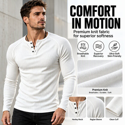Men's Casual Slim Fit Ribbed Henley T-Shirt