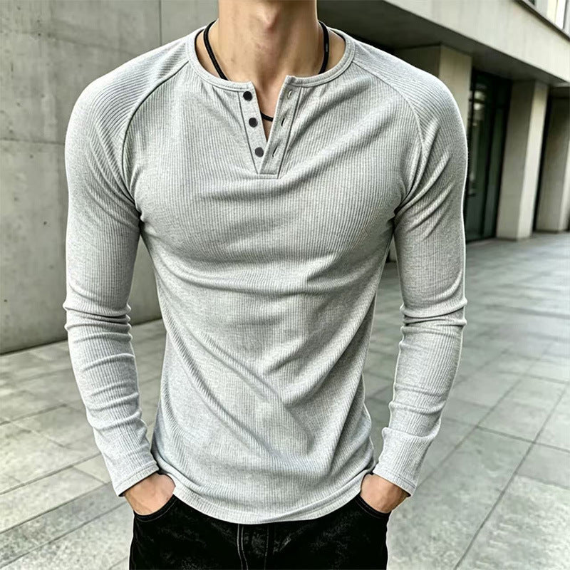 Men's Casual Slim Fit Ribbed Henley T-Shirt