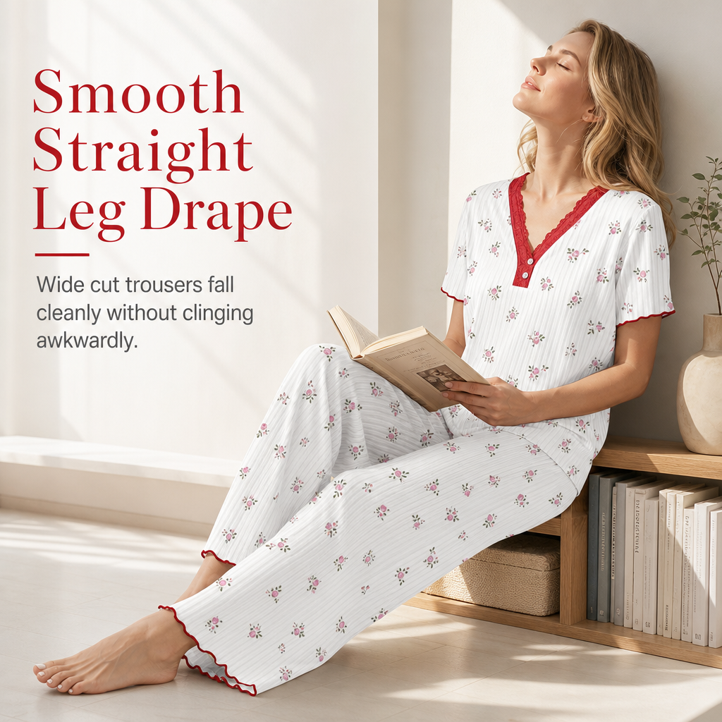 Women's Printed Pajama Set Short Sleeve Top and Long Pants Comfortable Stretchy Loungewear