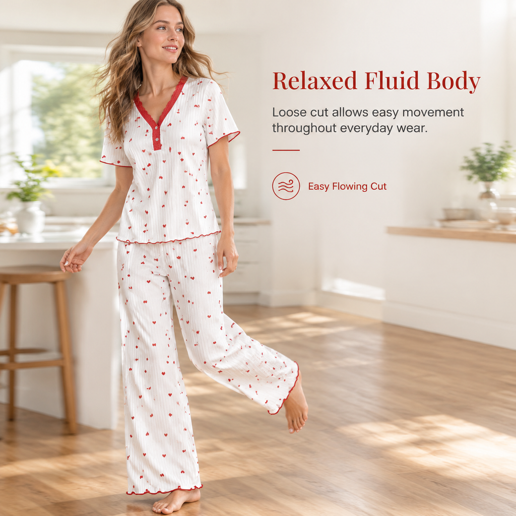 Women's Printed Pajama Set Short Sleeve Top and Long Pants Comfortable Stretchy Loungewear