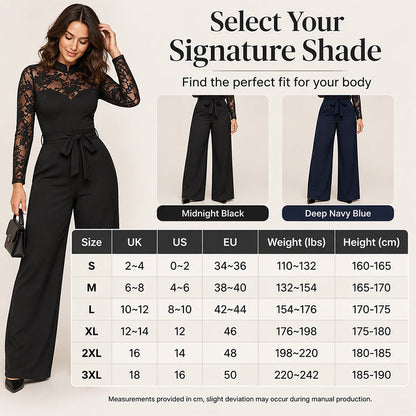 🖤 Women's Elegant Lace Patchwork Belted Jumpsuit