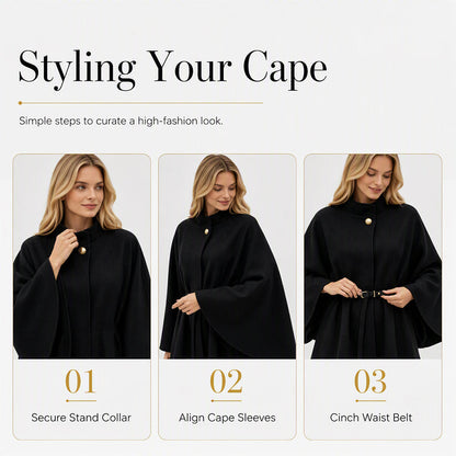 🌸 Women's Elegant Stand Collar Cape Coat