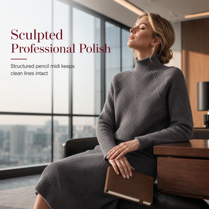💗 Women's Solid Color Turtleneck Knit Pullover Sweater and Skirt Set