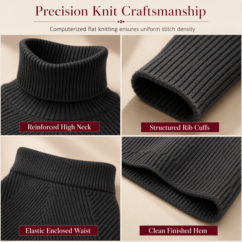 💗 Women's Solid Color Turtleneck Knit Pullover Sweater and Skirt Set