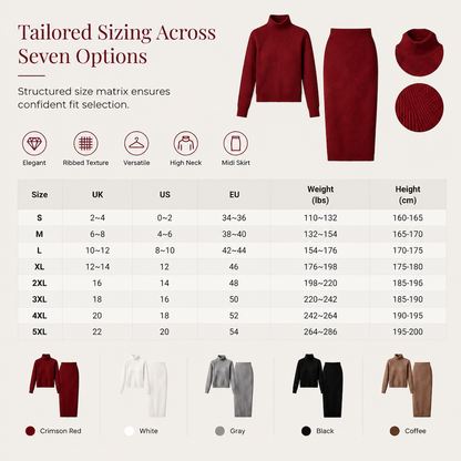 💗 Women's Solid Color Turtleneck Knit Pullover Sweater and Skirt Set