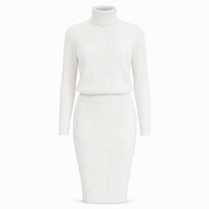 💗 Women's Solid Color Turtleneck Knit Pullover Sweater and Skirt Set