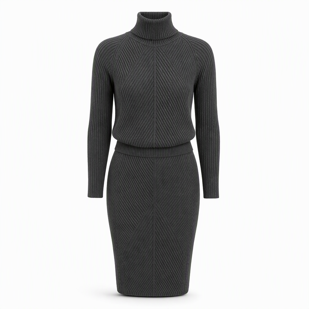 💗 Women's Solid Color Turtleneck Knit Pullover Sweater and Skirt Set