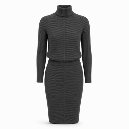 💗 Women's Solid Color Turtleneck Knit Pullover Sweater and Skirt Set