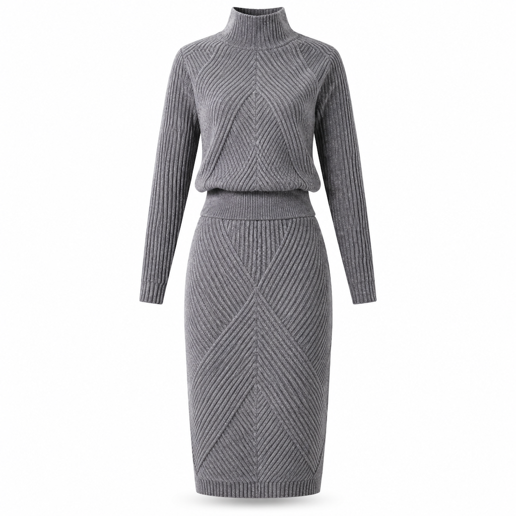 💗 Women's Solid Color Turtleneck Knit Pullover Sweater and Skirt Set