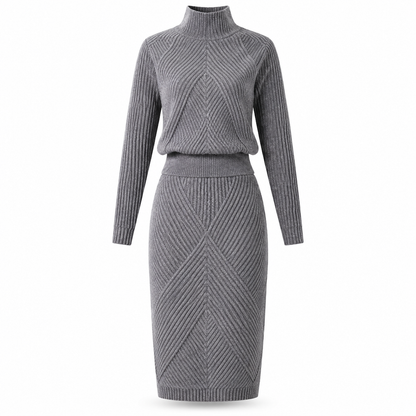 💗 Women's Solid Color Turtleneck Knit Pullover Sweater and Skirt Set