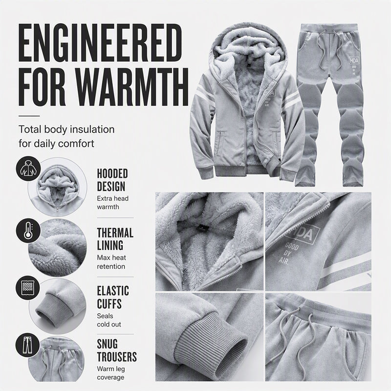 Men's Thickened Hooded Sweatshirt & Pants Set
