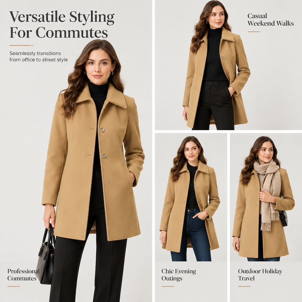 Women Elegant Mid-Length Plaid Trench Coat Versatile Autumn Winter