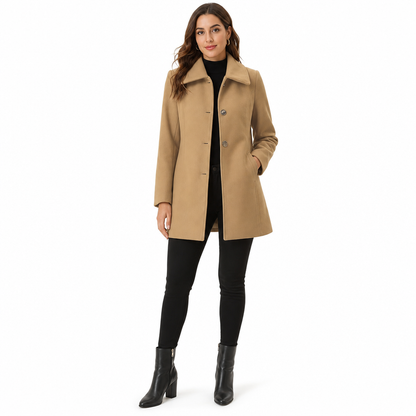 Women Elegant Mid-Length Plaid Trench Coat Versatile Autumn Winter