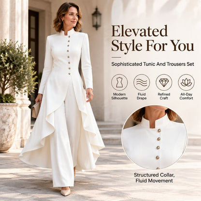 ✨ Polished Look, Flowing Silhouette | Women's Elegant Longline Coat & Wide-Leg Pants Set