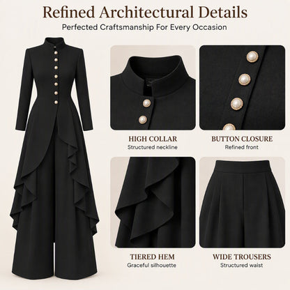 ✨ Polished Look, Flowing Silhouette | Women's Elegant Longline Coat & Wide-Leg Pants Set