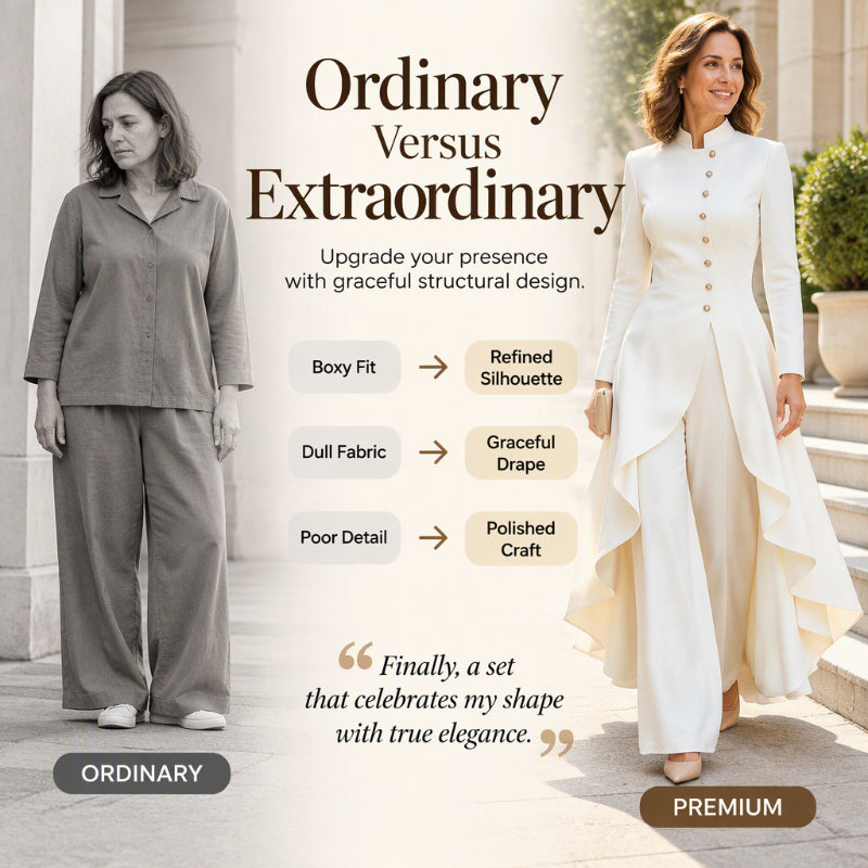 ✨ Polished Look, Flowing Silhouette | Women's Elegant Longline Coat & Wide-Leg Pants Set