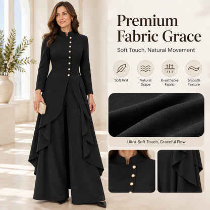 ✨ Polished Look, Flowing Silhouette | Women's Elegant Longline Coat & Wide-Leg Pants Set