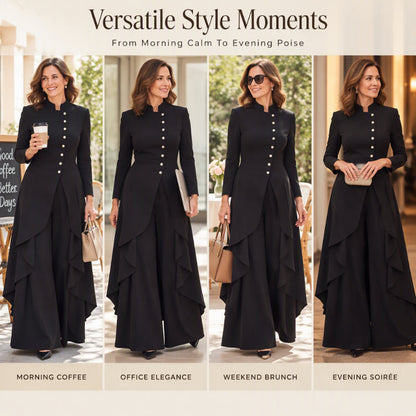 ✨ Polished Look, Flowing Silhouette | Women's Elegant Longline Coat & Wide-Leg Pants Set