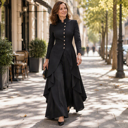 ✨ Polished Look, Flowing Silhouette | Women's Elegant Longline Coat & Wide-Leg Pants Set