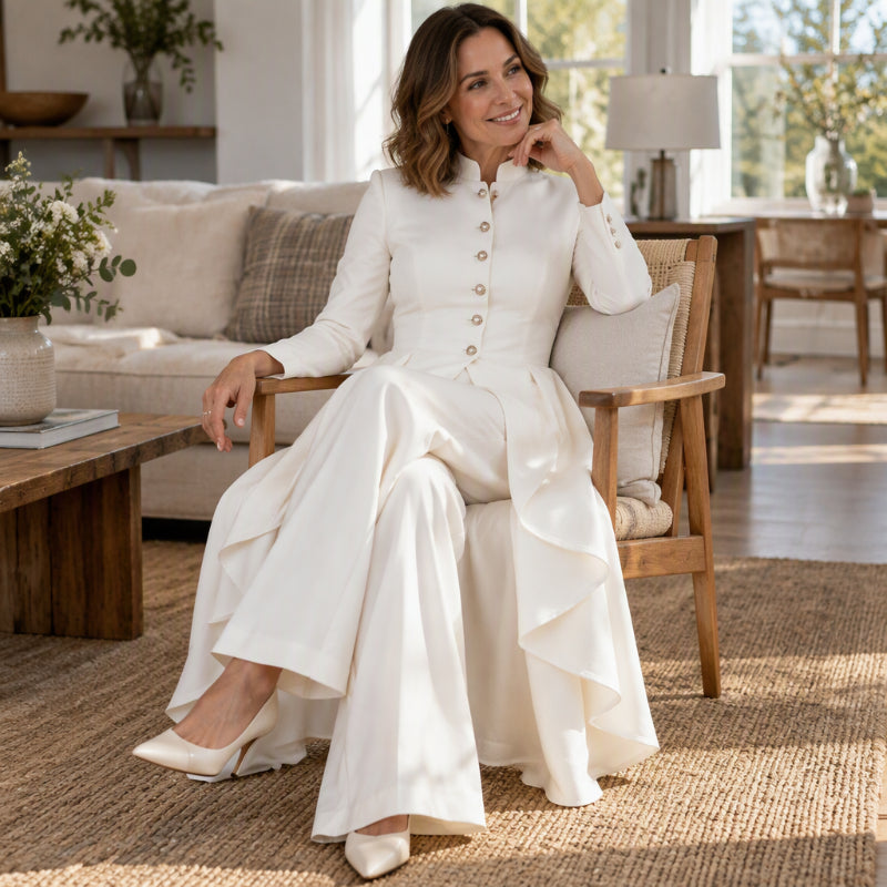✨ Polished Look, Flowing Silhouette | Women's Elegant Longline Coat & Wide-Leg Pants Set