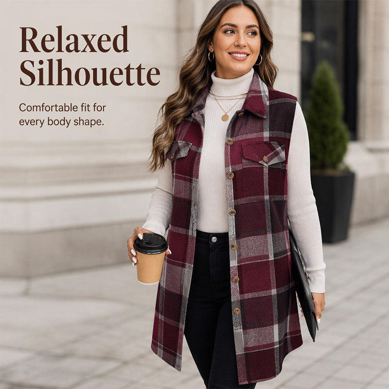 ✨Women's Plaid Button Down Vest Shirt with Pockets